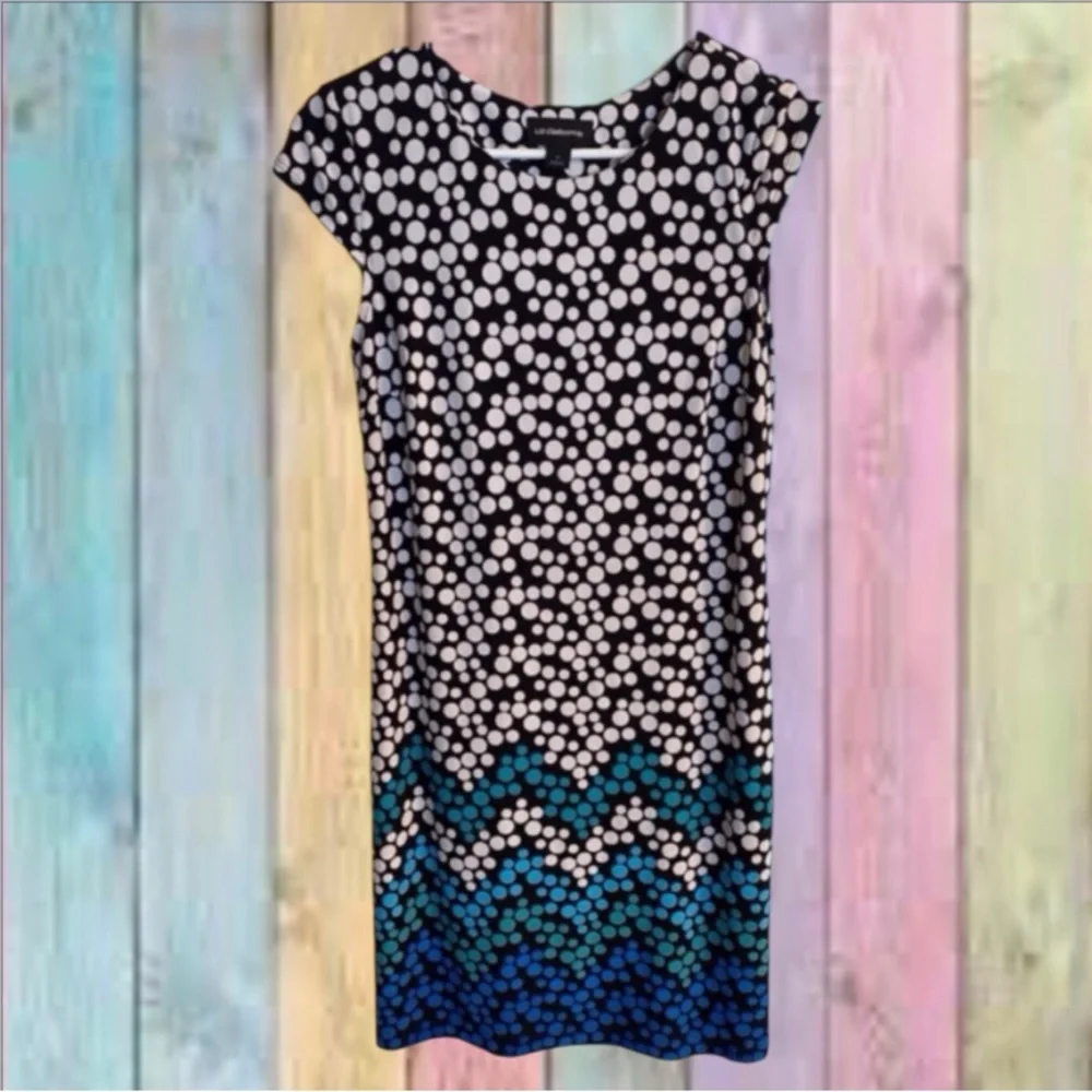 Liz Claiborne Black White Blue Polka Dot Dress